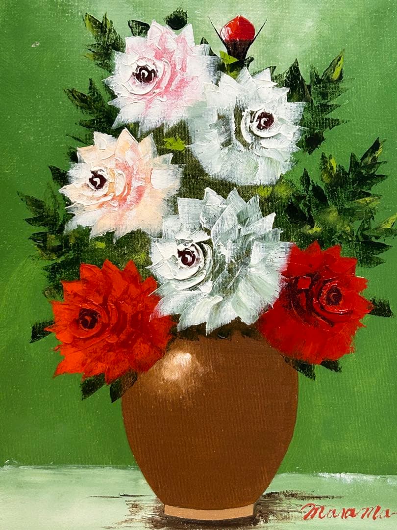 バラ　油彩画　渡辺政巳　送料込み1029