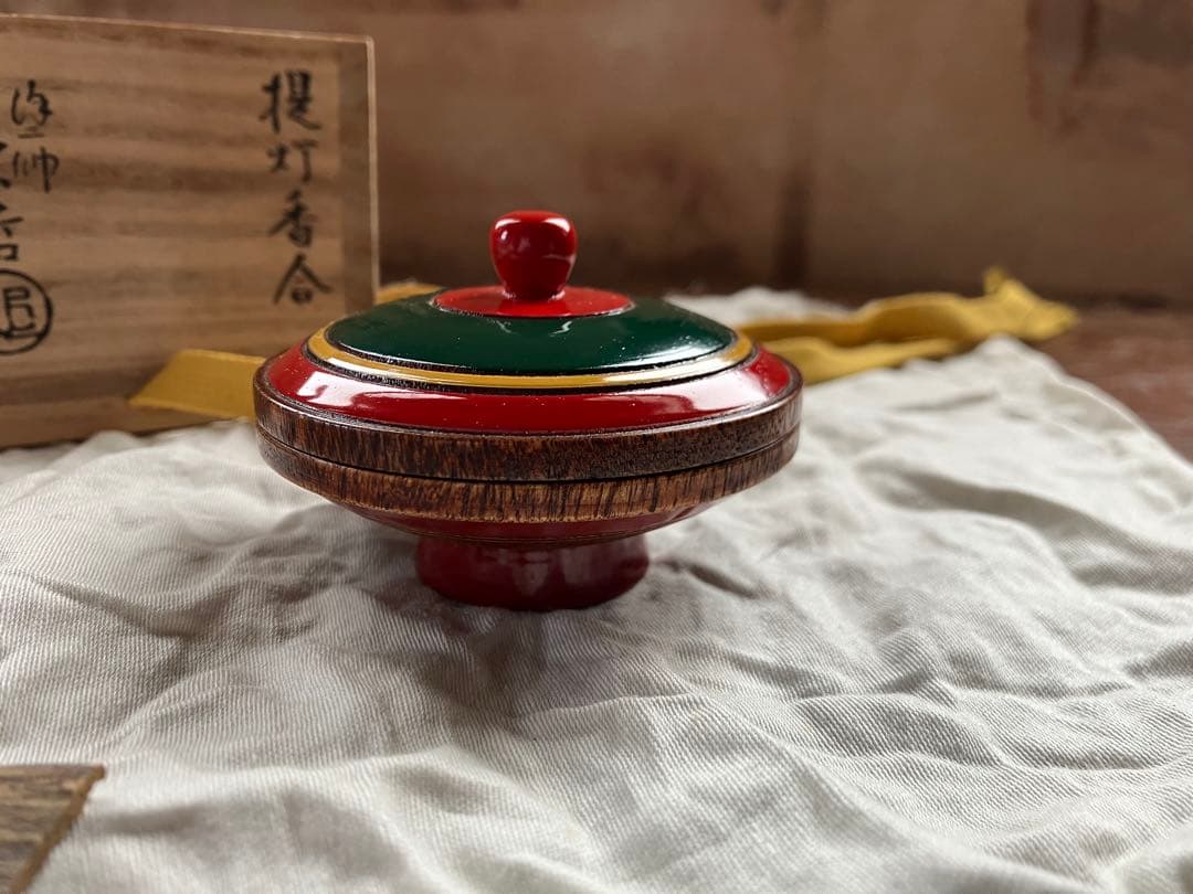 茶道具 提灯香合 塗師 中村宗哲 木製漆器 旧家蔵出し 時代物 木箱 共箱