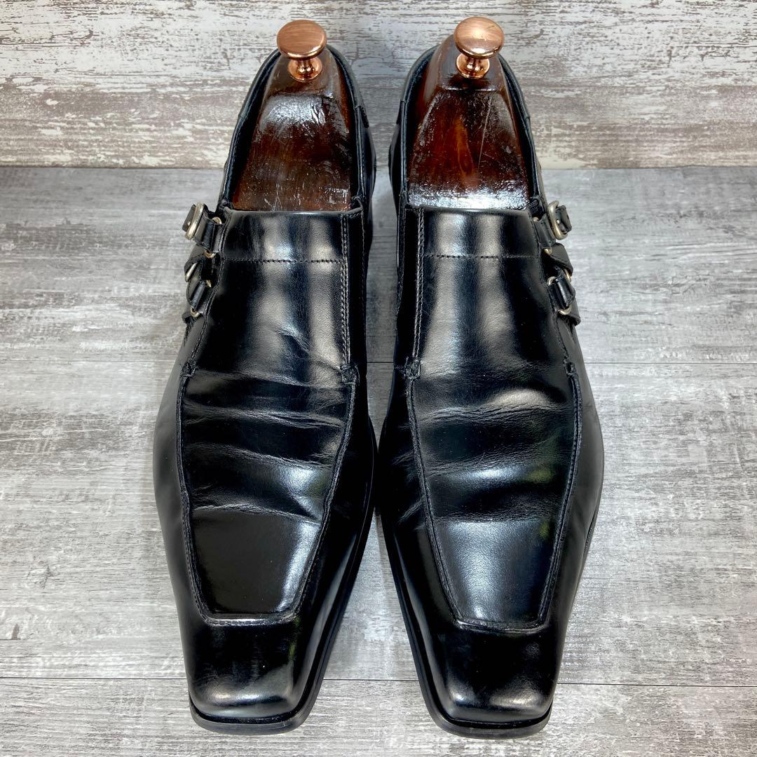 592【美品】KATHATINE HAMNETT 革靴 黒 モンク風25.5cm