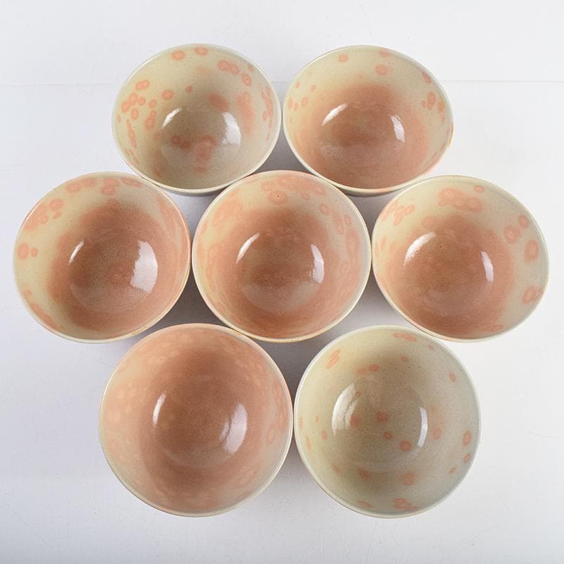 和食器 萬古焼 八幡窯 水車文 数茶碗 十四客 共箱 M