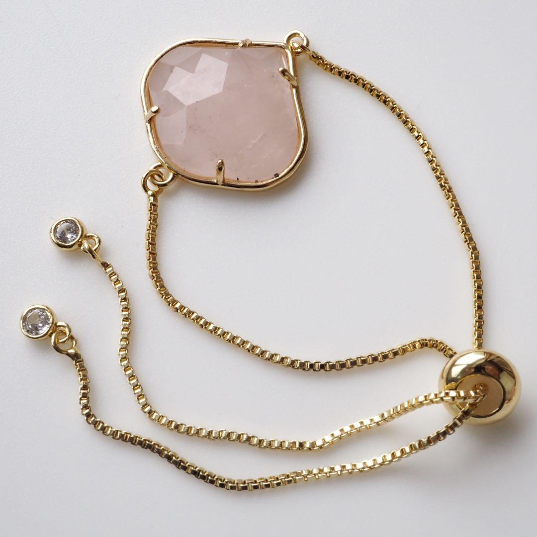 【TOMO】宝石質ローズクォーツのスライダーチェーンブレスレット