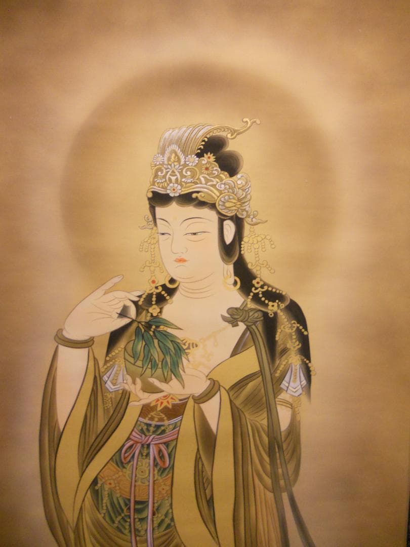 掛け軸 野村雪草 『 楊柳観音 』 絹本 希少 軸装 茶道具 掛軸 美品 です。