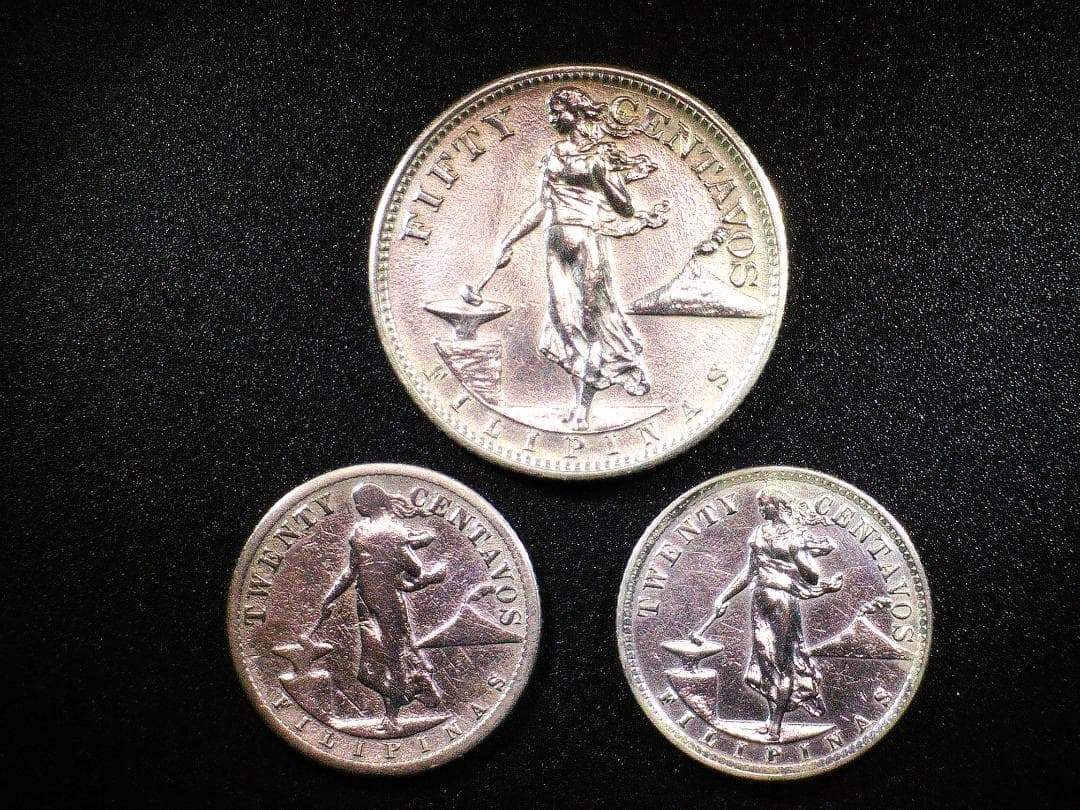 アメリカ統治下フィリピン 50・20センタボス 銀貨 3枚 - メルカリ