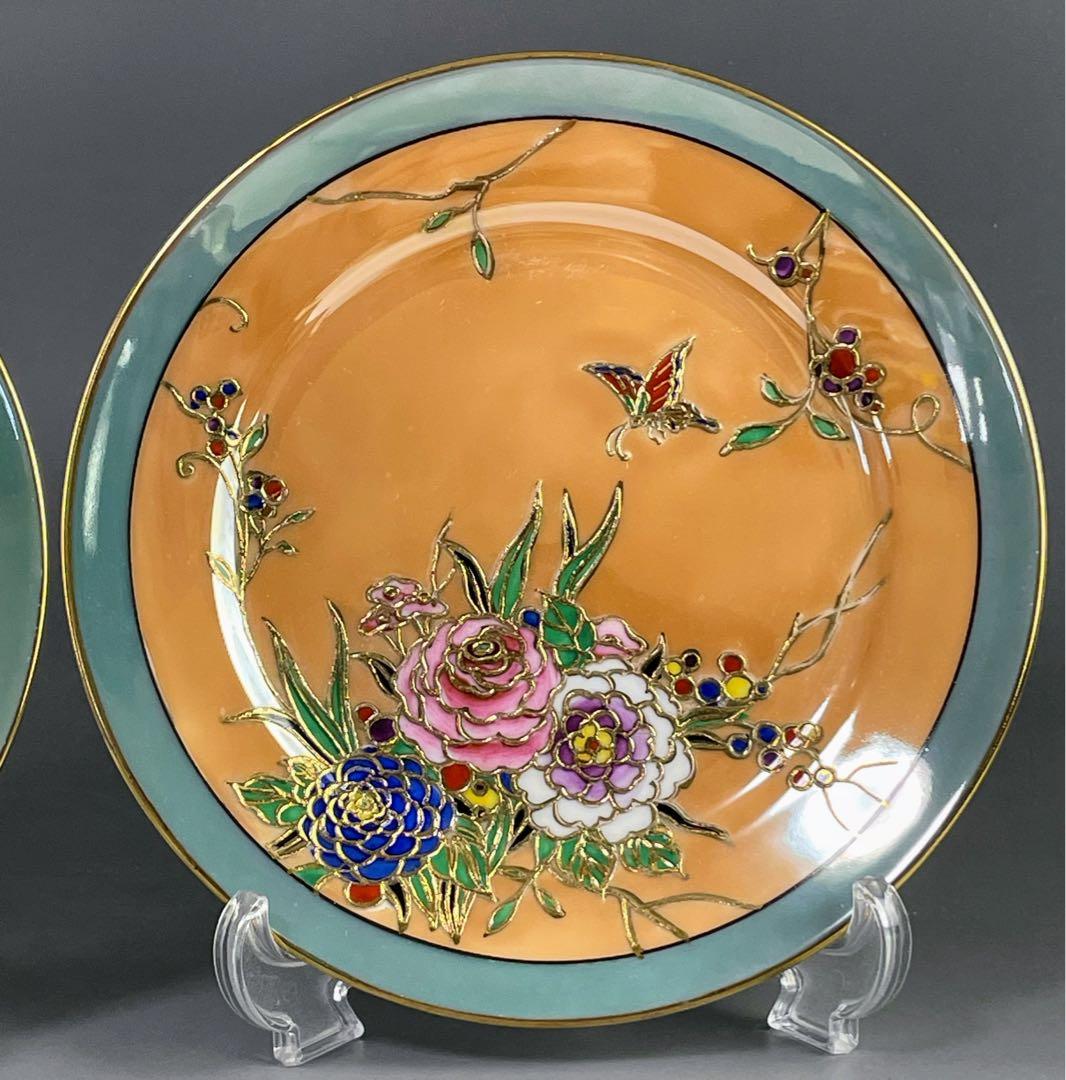 オールドノリタケ ラスター彩 ２枚セット 蝶 バラ 縁金盛り 小皿 プレート