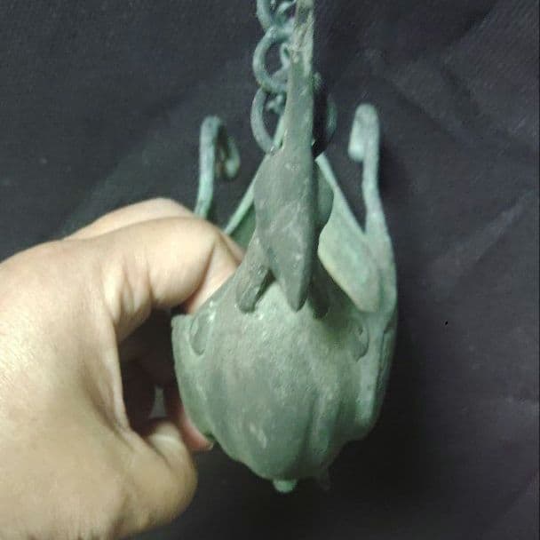 銅製 鳳凰 吊り花生 青銅製 吊り花器 舟形 時代物 カ10