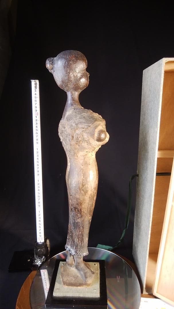 松本作【乾漆少女像】高５９cm◆木箱付き◆古代銅像様ブロンズ彫刻風裸婦ドール人形