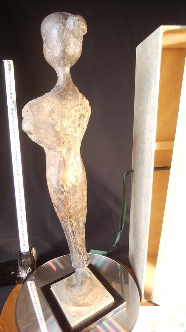 松本作【乾漆少女像】高５９cm◆木箱付き◆古代銅像様ブロンズ彫刻風裸婦ドール人形