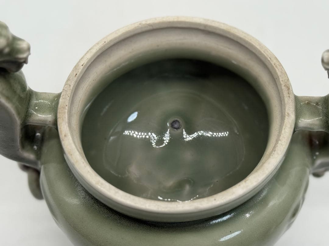 中国　青磁　龍耳香炉　送料込み250729