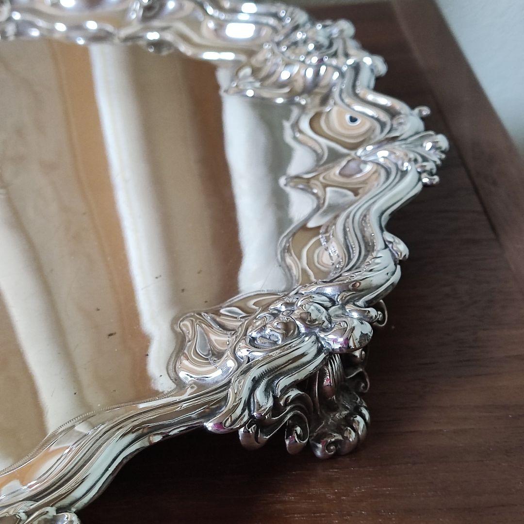 英国 シルバープレート ギャラリートレイ サルヴァ 3つ足 1904年