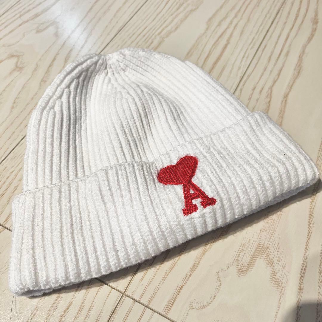ami paris アミパリス ニットキャップ ニット帽 帽子 白 - メルカリ