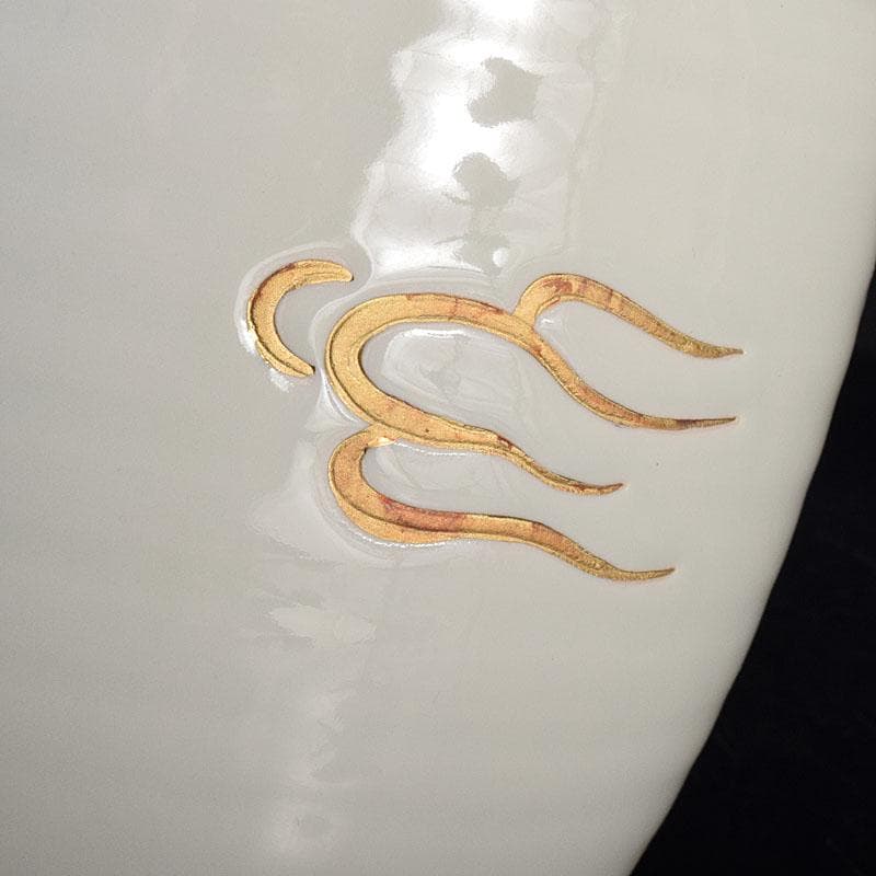 茶道具 京焼 二代 手塚玉堂作 白磁紫彩 竜車文 水指 共布共箱 V R8716