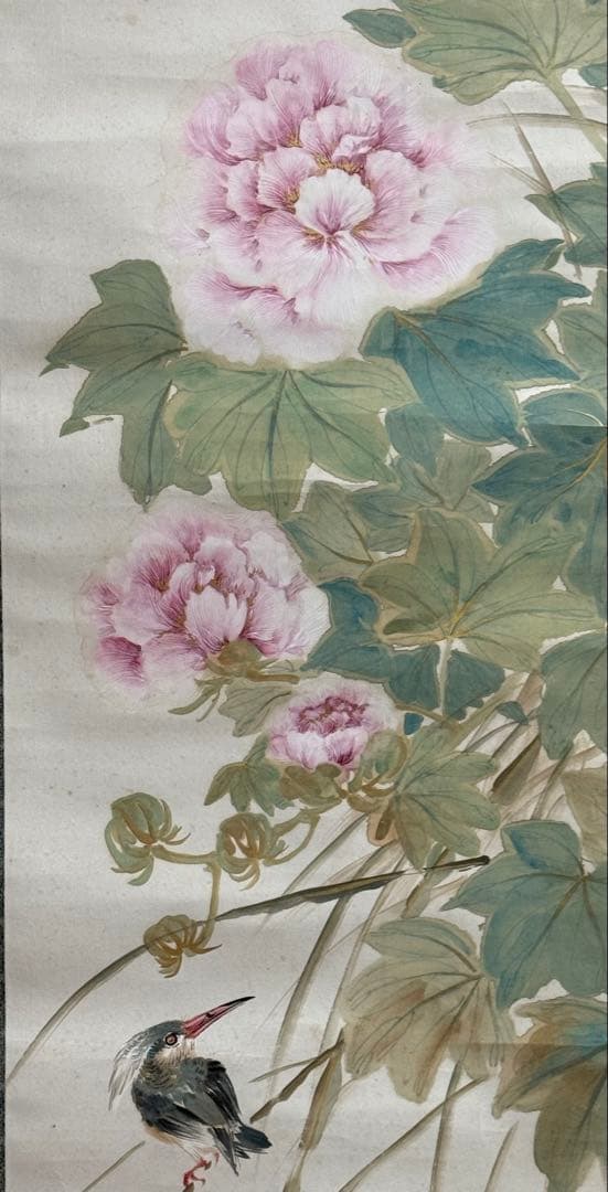 鈴木啓處筆　花鳥圖　紙本肉筆　掛軸　送料込み251029