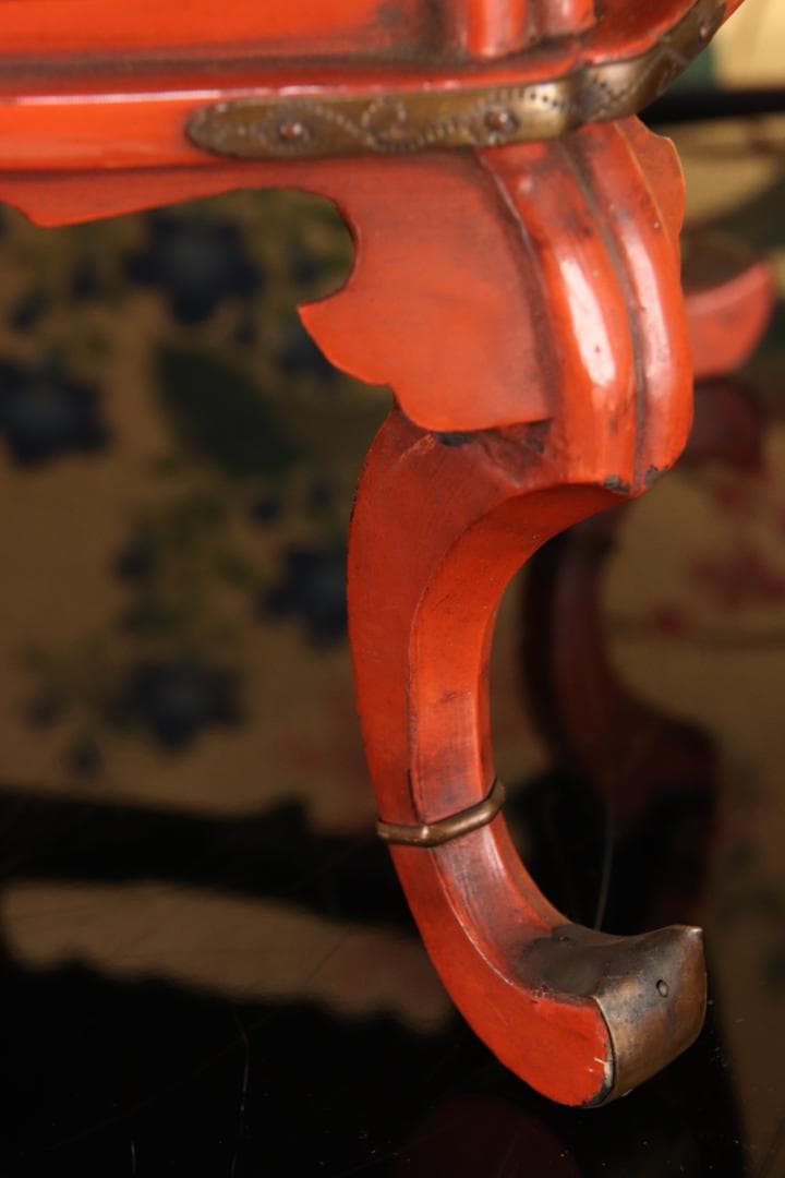 仏教美術 時代物 朱塗 真鍮金具飾付 春日卓 巾34.2㎝ BE787