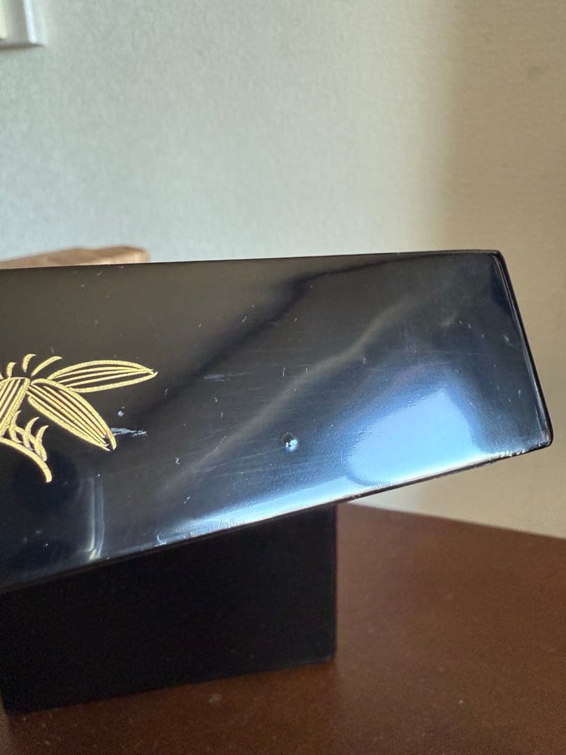 秋田 川連漆器 二段弁当箱 漆塗 沈金 天然木 木製 未使用品