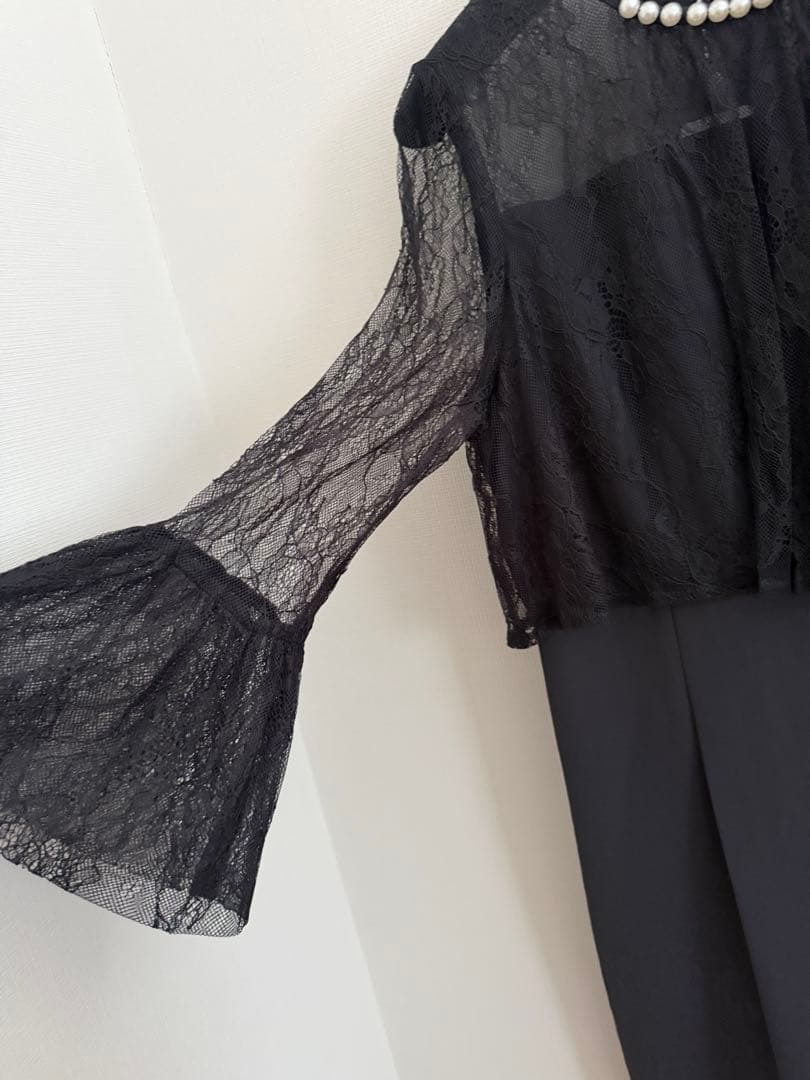 ヤマダヤ　リルフェテ　レース使いパンツドレス　オールインワン　チャコールグレー