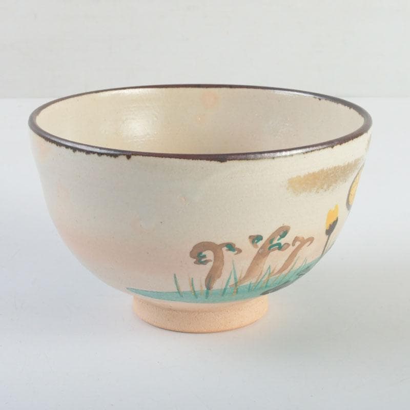 茶道具 福森阿也作 乾山写 色絵 花草文 茶碗 共布共箱 C 9475