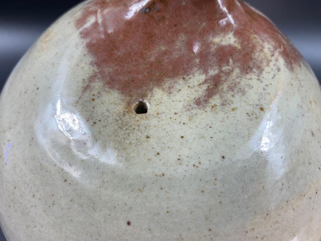 李朝 水滴 桃形 辰砂 骨董 古玩 古美術 時代物 高17.3cm