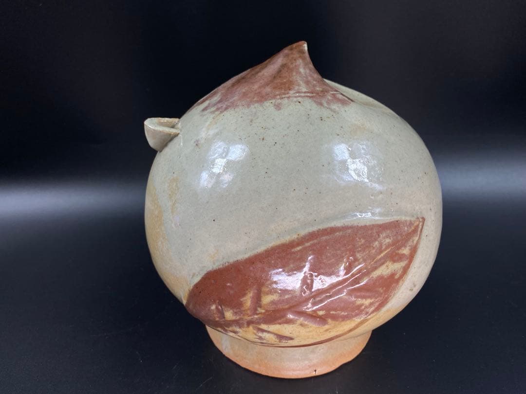 李朝 水滴 桃形 辰砂 骨董 古玩 古美術 時代物 高17.3cm