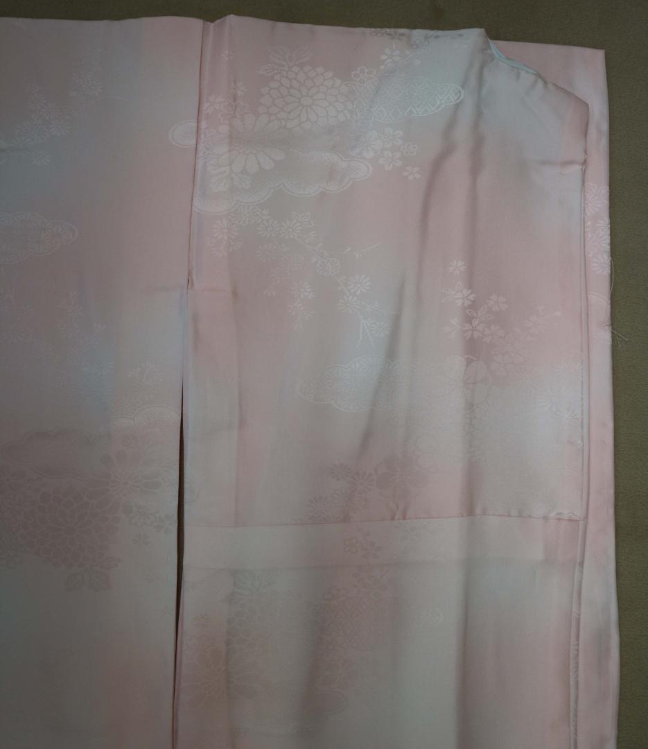 ブルー振袖（正絹）・六通袋帯（正絹）・長襦袢（合繊）三点セット