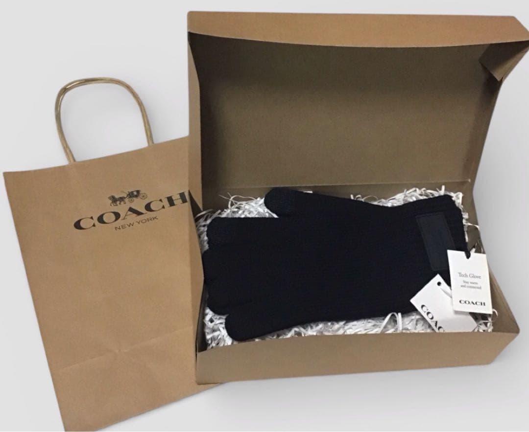 新品 ショッパー&ギフトボックス付 COACH ニット手袋 サイズL/XL