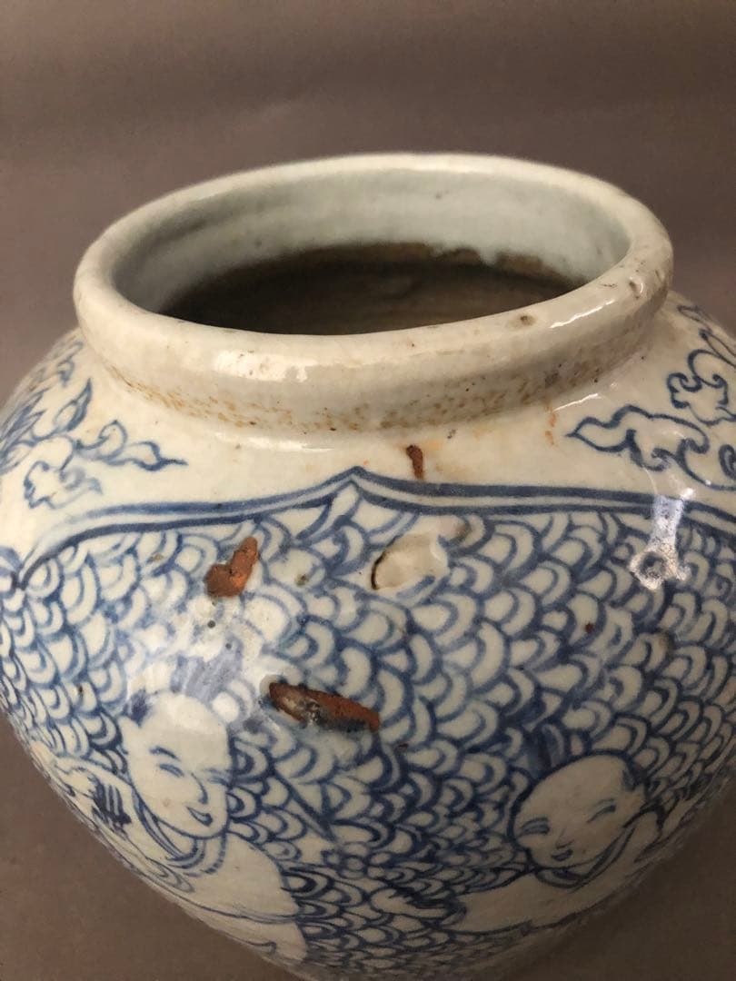 中国骨董古美術 青花人物文 壺 アンティーク