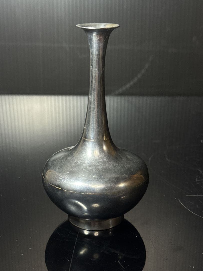 明治期 純銀 在銘 細密彫金 花図 花瓶 花生 約84.5g