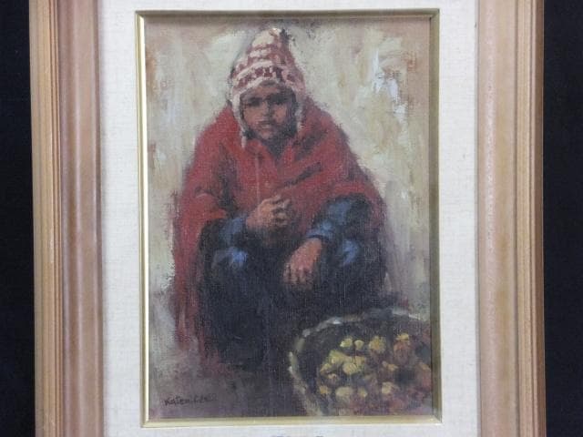 小田和典　直筆サイン『果物売りの少年』キャンヴァスに油彩 4号 0418G