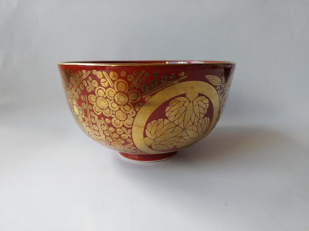 京焼 平安 勝見永泉 作 金襴手葵龍紋 茶碗 共箱 共布 茶道具 抹茶碗 新品