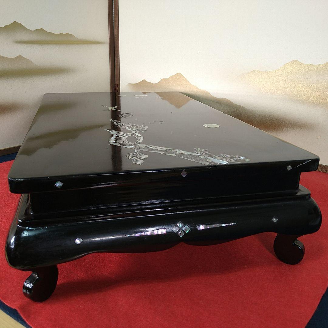 AA131 螺鈿 平卓鶴松めでた図 香炉付 飾り台 花台 香台 植木台