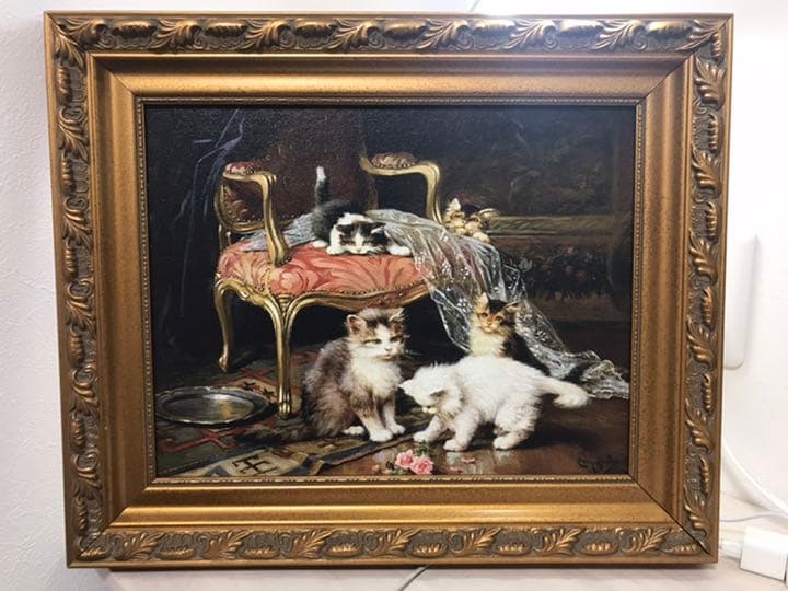 絵画 油絵風プリント アンティーク風 猫