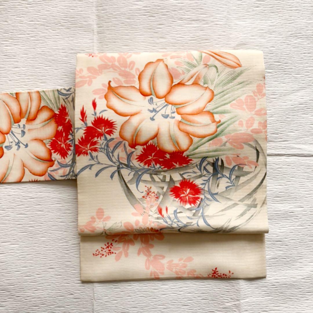 正絹 名古屋帯 開き仕立て ぜんまい 西洋唐草図案 極上 逸品 未使用品