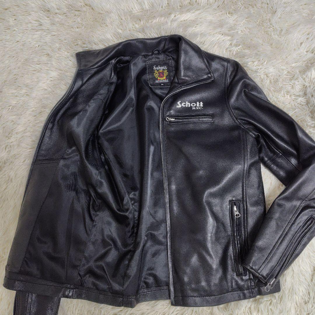 希少✨Schott ラムレザージャケット ロゴ刺繍 黒 XS - メルカリ