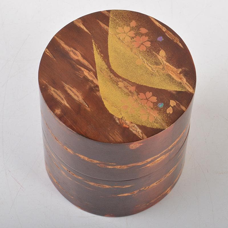 茶道具　越前塗　中出松峰作　螺鈿装飾　遠山桜蒔絵　桜中次　棗　共箱　V　6433