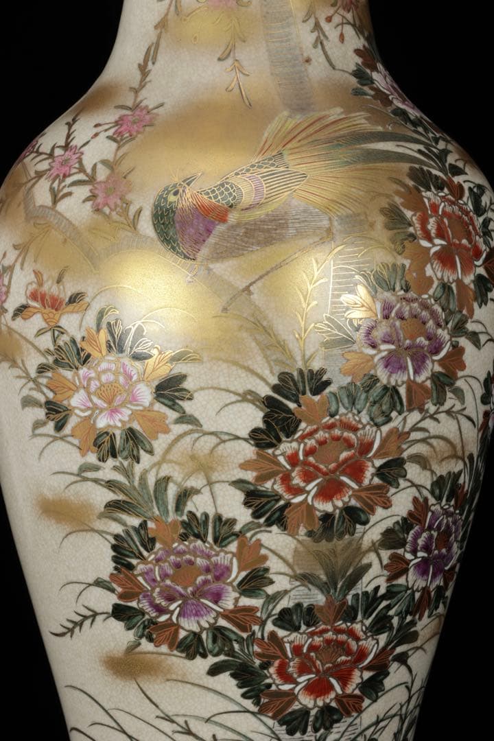 豪華絢爛】薩摩焼 光山造 色絵金彩花鳥文飾壺 特大花瓶 高さ63.5㎝