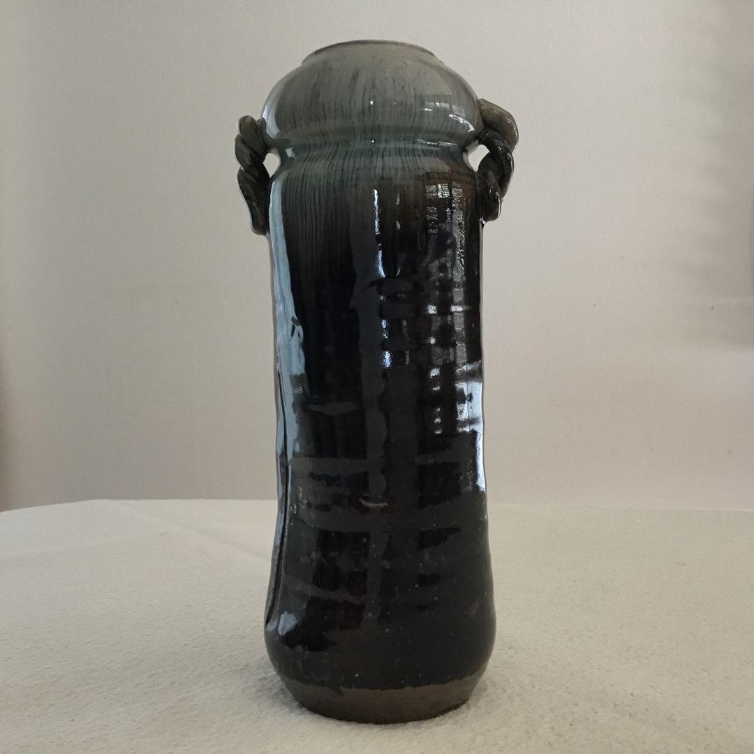 【唐津焼】今岳窯　溝上藻風　耳付き朝鮮唐津花入れ