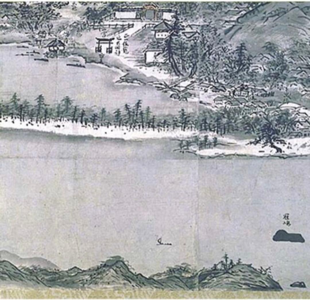 新品希少特注非売品新品雪舟国宝『天橋立図水墨画布地元伊勢籠神社