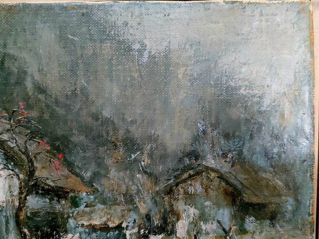 「田舎家風景」油彩 P6 額装サイン有⁰