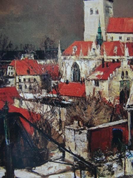 浮田　克躬、バルト海と赤い屋根、希少な額装用画集より、新品高級額装付、状態良好