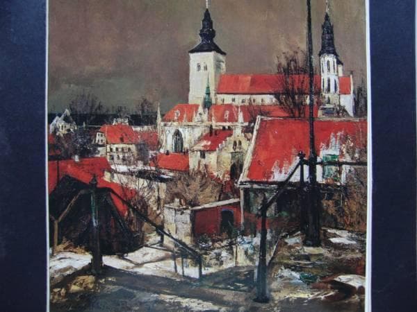 浮田　克躬、バルト海と赤い屋根、希少な額装用画集より、新品高級額装付、状態良好