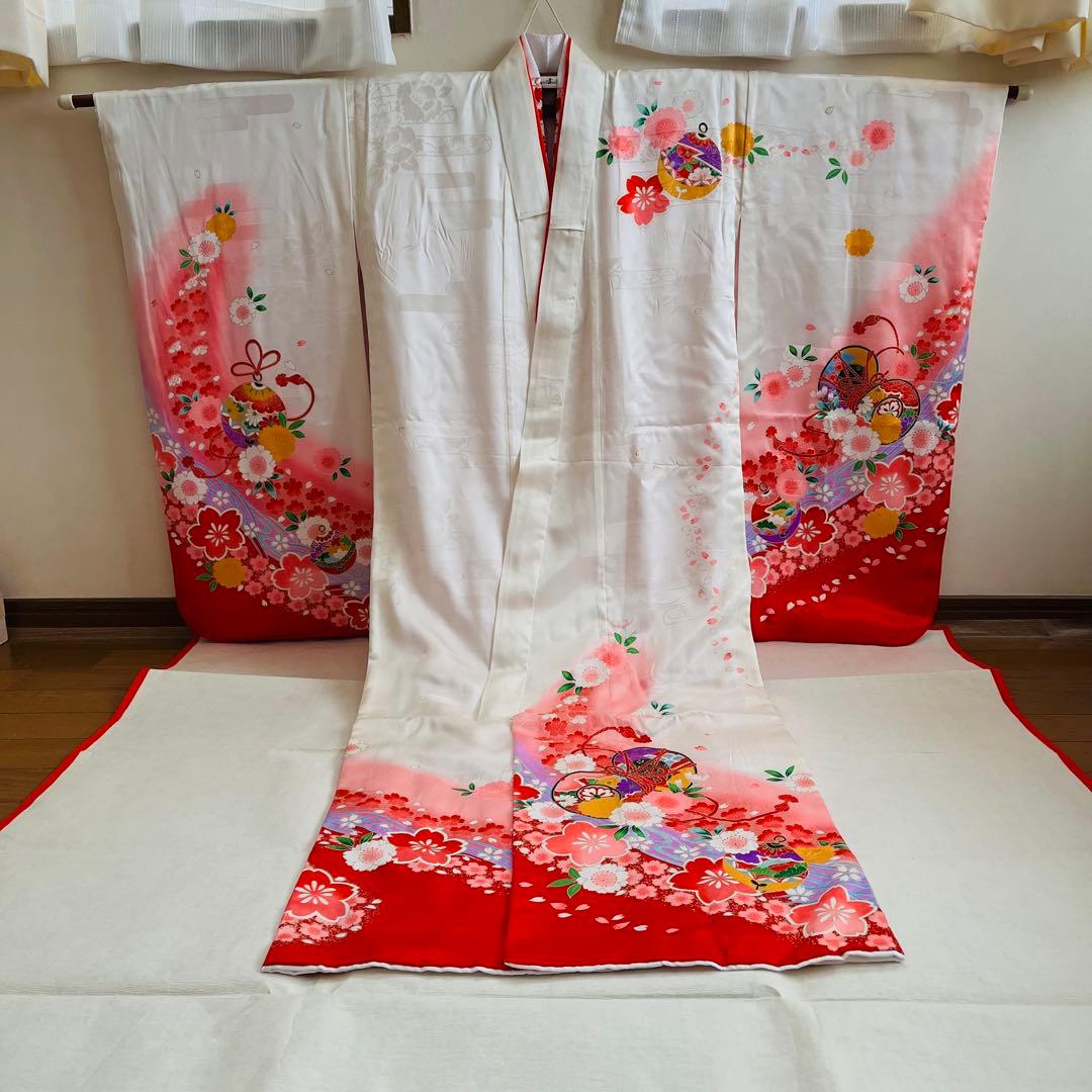 七五三　7歳　四つ身着物正絹　結び帯　草履バッグ　はこせこセット　帯揚げ　しごき