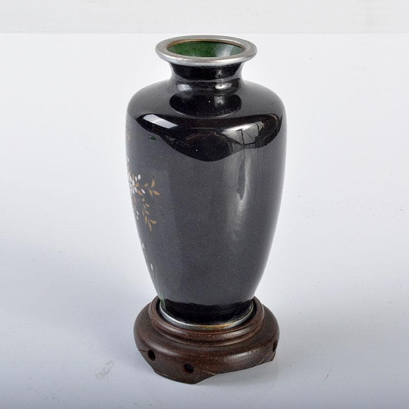 ターちゃん　七宝焼　古七宝　花文　小瓶　唐木台付　M　R4256