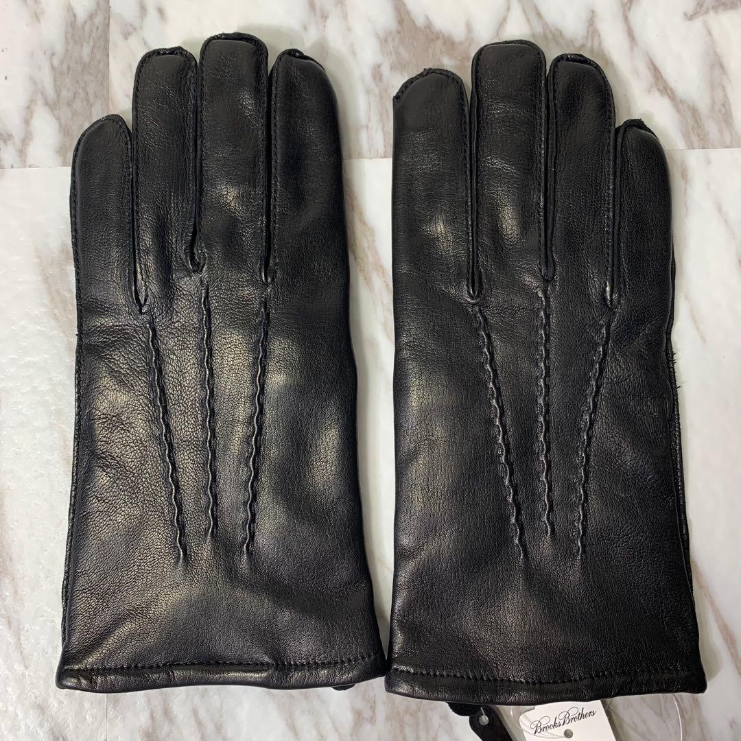 Brooks Brothers \"346\" レザーグローブ カシミア ブラック
