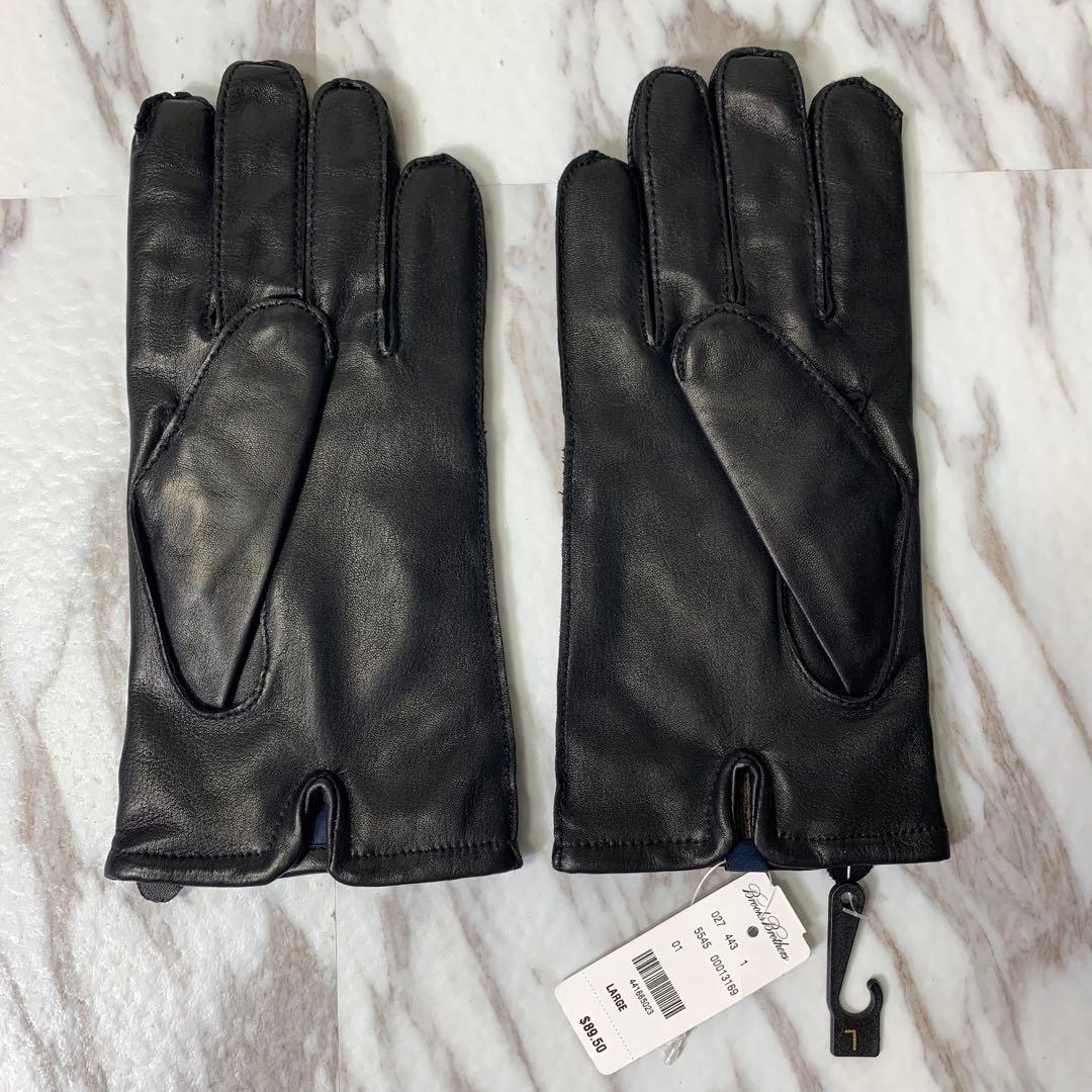 Brooks Brothers \"346\" レザーグローブ カシミア ブラック