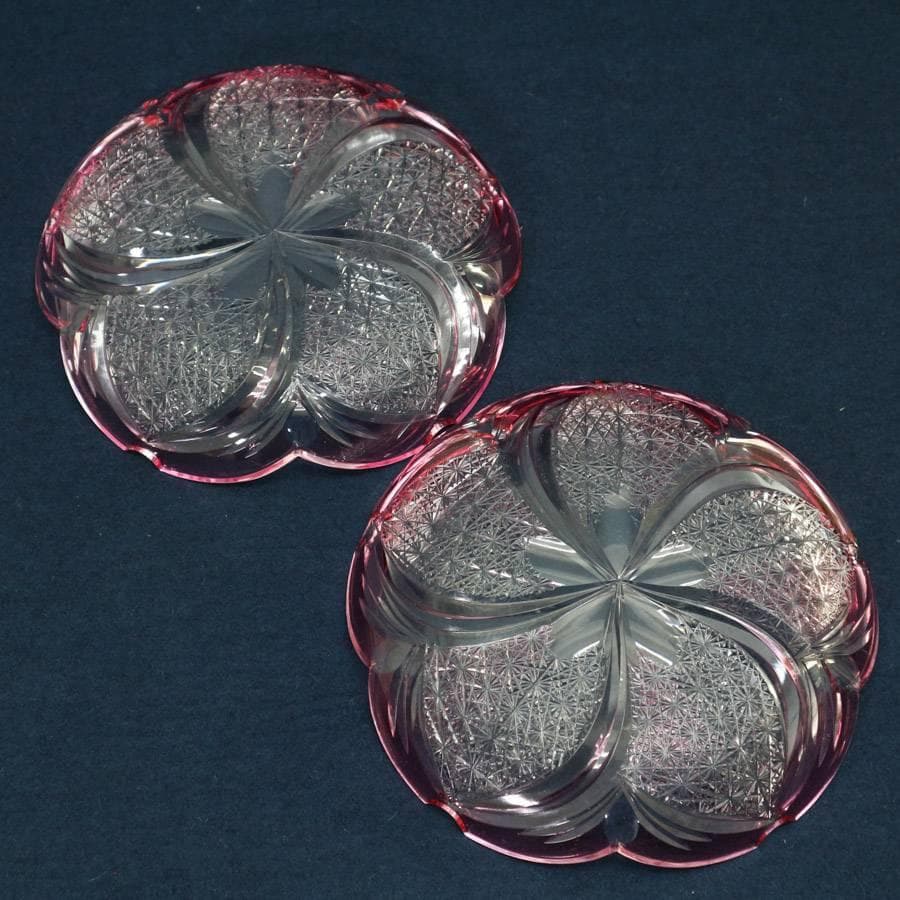 値下美品！伝統工芸 江戸切子 最高峰 瀧澤利夫作 桜 飾り皿