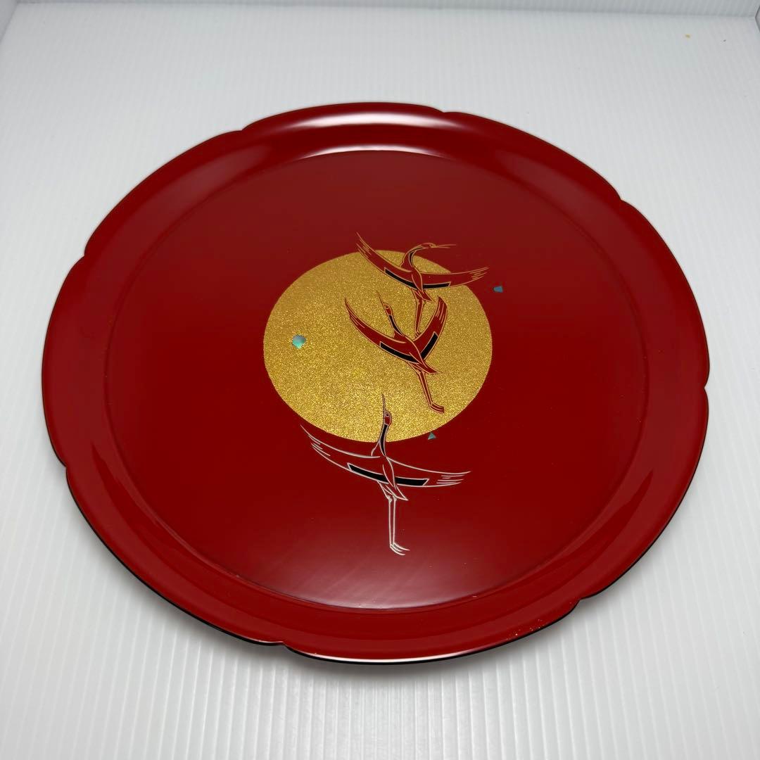 新品 高級 輪島塗 屋敷勝彦 螺鈿 青貝 鶴 お盆 和食器 平皿 漆 漆器