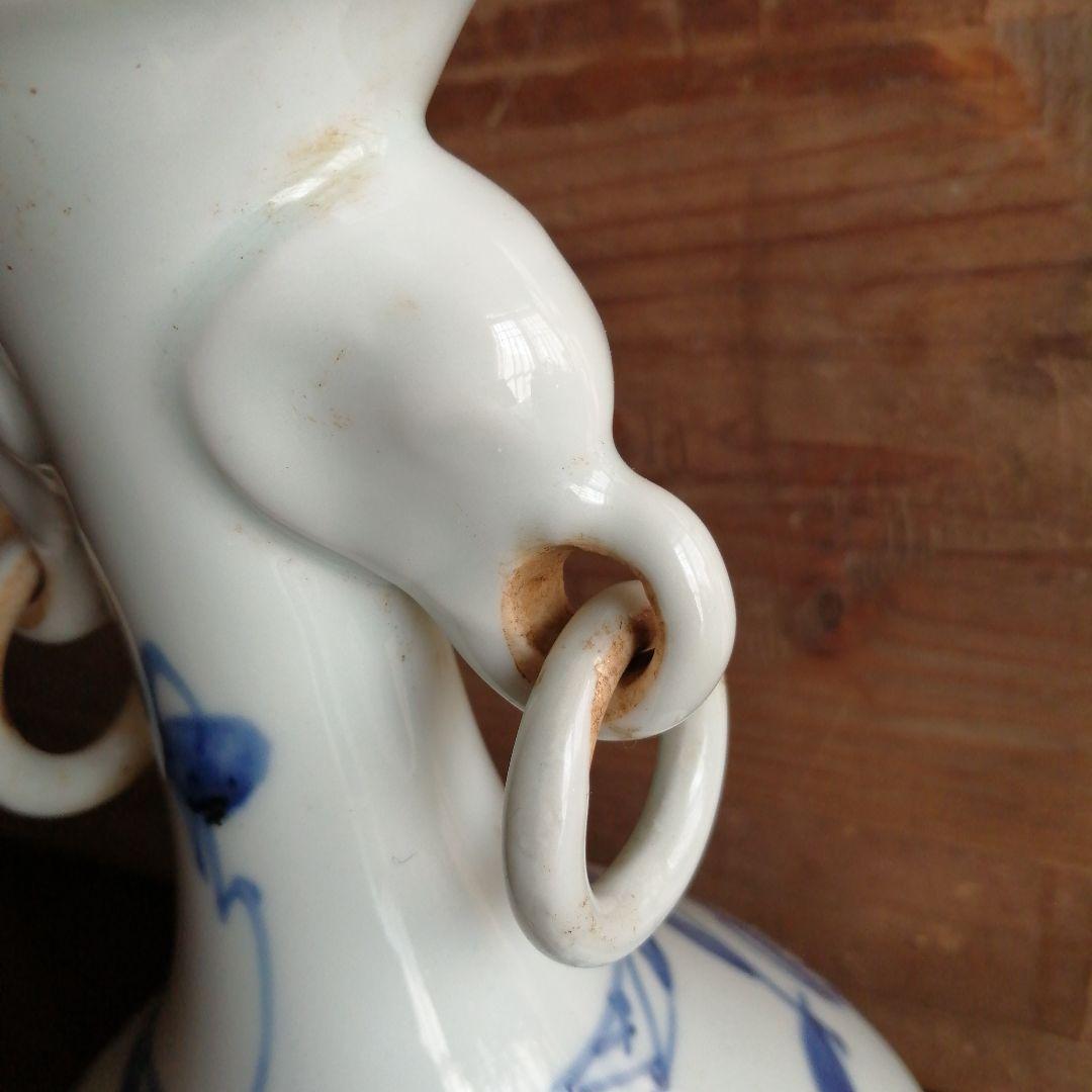 大正李朝 象耳胴締白磁花瓶 25cm 大正期