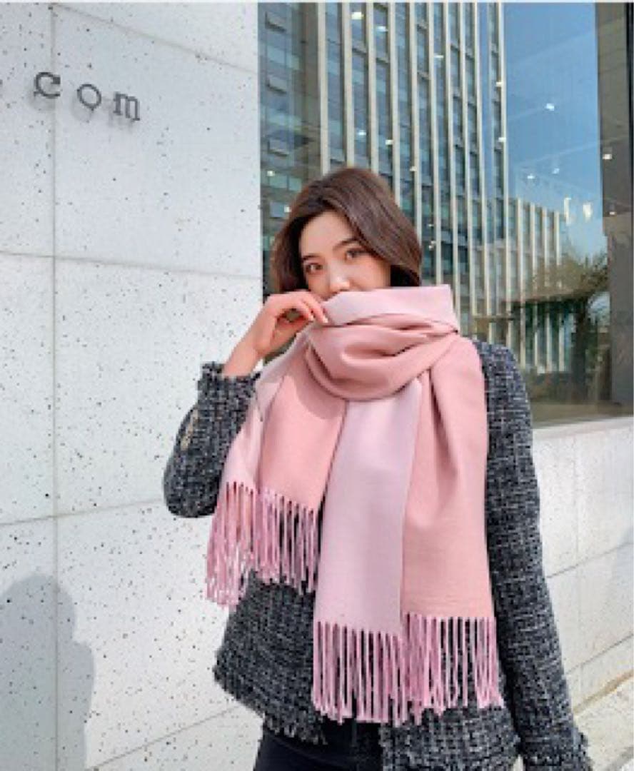 マフラー ストール ピンク グレー カシミヤタッチ 大判 ひざ掛け