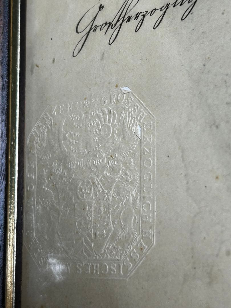 1909 ドイツ帝政手書き書類　ガラスフレーム付き