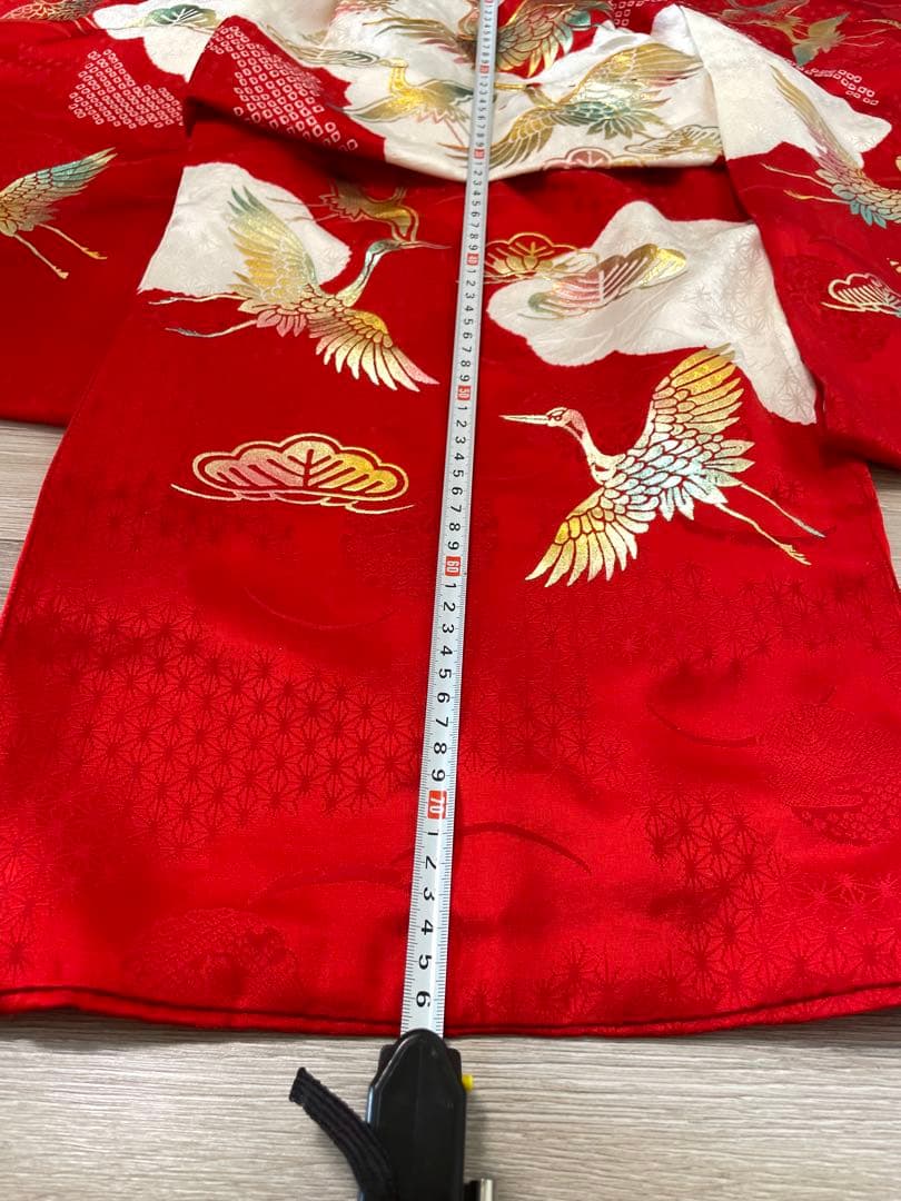 七五三　3歳　女の子　フルセット　一式　赤系　鶴　正絹