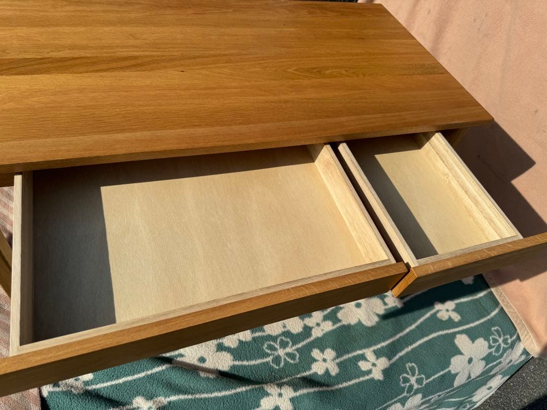 送料込み 無印良品 無垢材 デスク 引出付 オーク材 天然木 110